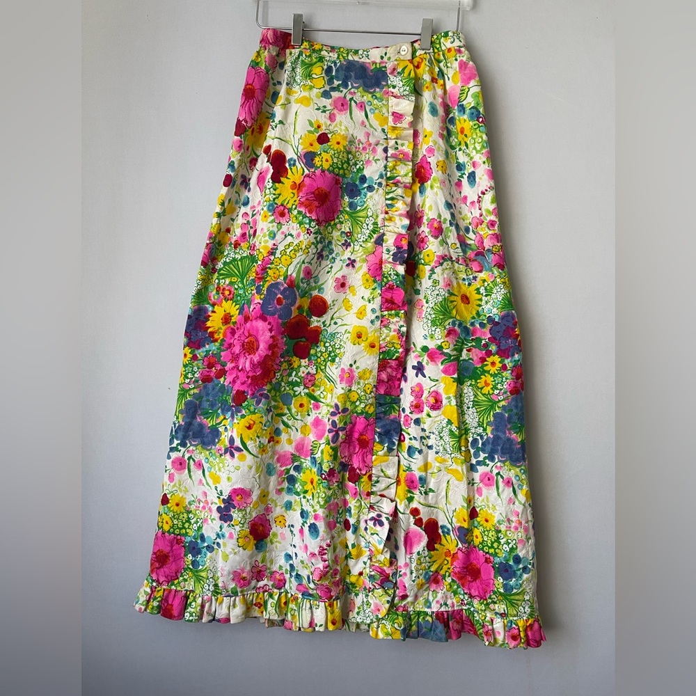 Vintage Garden Floral Maxi Skirt Wrap‎ w Ruffles 6